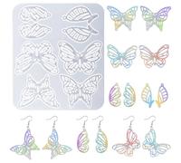 Nifocc Moules en résine époxy - Pendentif - Collier - Boucles d'oreilles - Moules en silicone - 4 paires de bijoux en forme de papillon creux - Moule en cristal pour bricolage