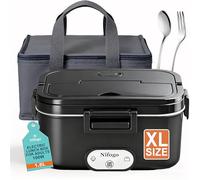Nifogo Gamelle Chauffante 100W Lunch Box Chauffante électrique 12V/24V/230V Boîte à Lunch Chauffante 1,8l Boite Repas Enfant/Adulte Pour Bureau, école, Voyage,Voiture, Avec Gris Sac Isolation(Noir)