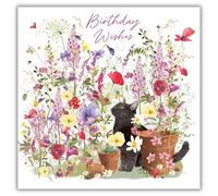 Nigel Quiney Carte d'anniversaire pour femme - Joli motif chat floral - Finition aluminium - Carte de vœux d'anniversaire