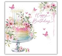 Nigel Quiney Carte d'anniversaire pour femmes ou filles - Joli motif de gâteau floral - Finition aluminium - Carte de vœux d'anniversaire