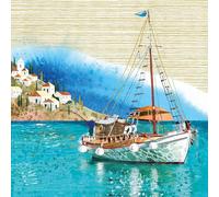 Nigel Quiney Carte d'anniversaire pour homme - Motif bateau côtier - Finition aluminium - Carte d'anniversaire nautique