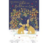 Nigel Quiney Carte de Noël pour belle-sœur et beau-frère - Motif festif lièvres et baies - Finition aluminium - Carte de vœux de Noël élégante pour un couple spécial