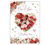 Nigel Quiney Carte de Noël pour la personne que j'aime - Joli motif floral en forme de cœur - Finition aluminium - Carte de vœux de Noël festive - Pour femme