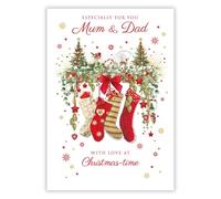 Nigel Quiney Carte de Noël pour maman et papa - Motif chaussettes festives - Finition en aluminium gaufré - Carte de vœux de Noël artistique pour un couple spécial