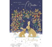 Nigel Quiney Carte de Noël pour maman - Motif lièvres et baies festifs - Finition aluminium - Carte de vœux de Noël élégante pour elle