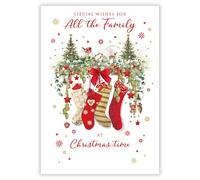 Nigel Quiney Carte de Noël pour toute la famille - Motif de cheminée et chaussette festif - Finition aluminium - Jolie carte de vœux de Noël pour les amis ou la famille