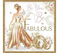 Nigel Quiney Carte de vœux artistique ouverte « Happy Birthday » pour femme - Illustration « Be Fabulous Lady In Gold Dress » - Avec une finition en feuille d'or - De la gamme Pizazz - Pour elle