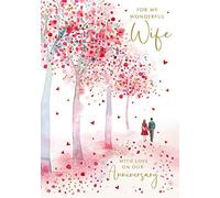 Nigel Quiney Carte « Happy Anniversary » pour ma merveilleuse épouse - Joli design avec couple marchant - Finition feuille d'or