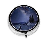 Night and Sky - Mini pilulier 3 composants - Joli pilulier rond portable - Pour contenir des vitamines et des médicaments