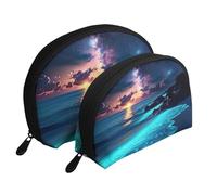 Night Beach and Starry Tapestry Printed Makeup Bags 2 Piece Portable Shell Travel Toiletry Bag, blanc, Taille unique