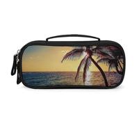 Night Beach View Pochette de rangement multifonction avec poignée en cuir synthétique durable pour ranger les stylos, le maquillage, le voyage, le quotidien, l'organisation de bureau, 21 x 11 x 4,5 cm