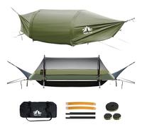 Night Cat Hamac Tente Fond Plat pour 1 Personne avec Moustiquaire Couverture Imperméable et Espace de Rangement Supplémentaire Randonnée Camping dans Jardin Arrière Cour Sauvage