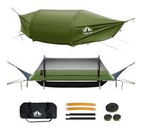Night Cat Hamac Tente Fond Plat pour 1 Personne avec Moustiquaire Couverture Imperméable et Espace de Rangement Supplémentaire Randonnée Camping dans Jardin Arrière Cour Sauvage
