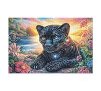 Night Chat Noir Rose 1000 Pieces Casse-tête Adolescent en Carton Épais Haute Densité Difficulté Moyenne Activité ÉduChative Passe-Temps Cadeau Noël Pas Cher 1000 PCS/75x50cm