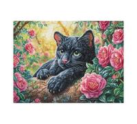 Night Chat Noir Rose 500 Pieces Casse-tête Adulte en Carton Haute Densité Difficile Motif Complexe Décoration Murale Anti-Stress Idée Cadeau Anniversaire 500 PCS/52×38cm