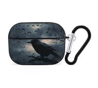 Night Crow Coque pour AirPods Pro 2, coque de protection rigide antichoc pour homme et femme, compatible avec coque Airpod Pro 2e/1ère génération, avec porte-clés - noir