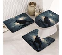 Night Crow - Lot de 3 tapis de salle de bain en forme de U + tapis de bain antidérapant en microfibre + tapis pour abattant de WC, tapis de bain doux et absorbant pour décoration d'intérieur