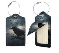 Night Crow Lot de 4 étiquettes de voyage en cuir synthétique avec dos intégral pour bagages, étiquettes personnalisées pour sacs, étiquettes de valise avec boucle en métal