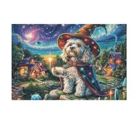 Night Forest Cute Chien 1000 Pieces Casse-tête Personne Âgée en Carton Rigide sans Déformation Facile Débutant Thérapie Occupationnelle Anti-Stress Petit Prix 1000 PCS/75x50cm