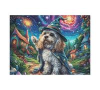Night Forest Cute Chien 500 Pièces Puzzle Amateur d'art en Carton Anti-Déchirure Haute Qualité Difficile Niveau Expert Décoration Murale Idée Cadeau Anniversaire 500 PCS/52×38cm