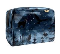 Night Forest Trousse de maquillage en PVC avec motif silhouette d'animaux sauvages pour femme, trousse de toilette de voyage avec fermeture éclair, multicolore, 18.5x7.5x13cm/7.3x3x5.1in, Trousse de