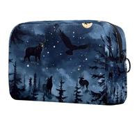 Night Forest Trousse de maquillage pour femme, trousse de toilette de voyage, grande pochette de maquillage pratique avec fermeture éclair, multicolore, 18.5x7.5x13cm/7.3x3x5.1in, Trousse de toilette
