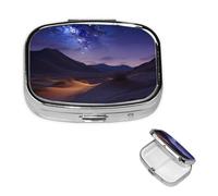 Night in The Desert Pilulier carré portable à 2 compartiments pour poche ou sac à main Petit planificateur hebdomadaire de médicaments de voyage avec miroir décoratif en métal Porte-vitamines Cadeau