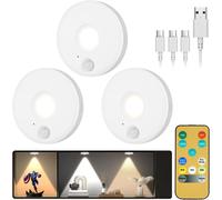 Night Lights With Motion Sensor, Set Of 3 Rechargeable Led Night Light, 3 Lighting Modes, Indoor Motion Sensor Lamp, Remote Control, For Wardrobe, Stairs, Closet, Kitchen