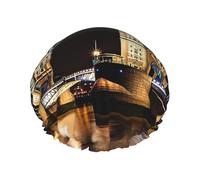 Night London Tower Bridge Bonnet de douche réutilisable élastique imperméable pour femme et homme Grand bonnet de douche double couche pour cheveux longs, tresses