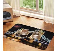 Night London Tower Bridge Tapis d'alimentation pour animal domestique 40 x 60 cm, tapis absorbant pour gamelle de nourriture et d'eau, tapis de nourriture pour chat en cuir synthétique, tapis