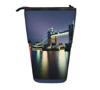 Night London Tower Bridge Trousse à crayons rétractable verticale Trousse de maquillage Portefeuille Sac de rangement pour stylos, crayons et petits objets, Noir , Taille unique, Trousse de maquillage