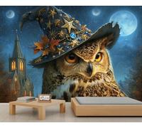 Night Moon Owl Mural Gothic Owl Accent Papier peint Ciel étoilé Papier peint Enfants pour chambre à coucher Salon Poster Décoration murale 500 x 300 cm