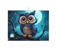 Night Owl Tapis égouttoir absorbant pour comptoir de cuisine Joli tapis de café protecteur avec boucle de suspension 45,7 x 61 cm