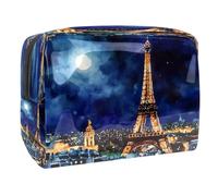 Night Paris City Eiffel Tower Trousse à cosmétiques pour femme, trousse de toilette de voyage, grande trousse de maquillage en PVC pratique avec fermeture éclair, multicolore, 18.5x7.5x13cm