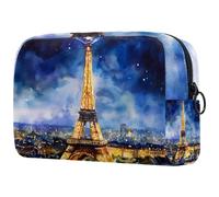 Night Paris City Tower Landscape Trousse de maquillage pour femme, trousse de toilette de voyage, grande pochette de maquillage pratique avec fermeture éclair, multicolore, 18.5x7.5x13cm/7.3x3x5.1in