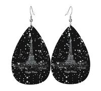 Night Paris Tour Eiffel Boucles d'oreilles en forme de larme Boucles d'oreilles pendantes en cuir pour femme Cadeau d'anniversaire