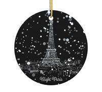 Night Paris Tour Eiffel Impression Creative Céramique Arbre de Noël Décorations à Suspendre avec Cordes Dorées pour Maison Vacances Ornement