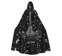 Night Paris Tour Eiffel Imprimé Unisexe Adulte Halloween Cape Cape Cape à | Costume de déguisement de sorcière pour homme et femme