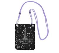 Night Paris Tour Eiffel Sac à bandoulière pour femme, mini porte-monnaie pour téléphone, joli portefeuille pour téléphone, cadeau de randonnée, voyage, violet, Taille unique