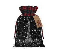 Night Paris Tour Eiffel Sac de Noël à carreaux assortis avec cordon de serrage 12 x 17 cm pour Noël Halloween