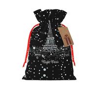 Night Paris Tour Eiffel Sac de Noël pratique avec cordon de serrage, 11,9 x 17,5 cm pour Noël Halloween