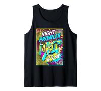 Night Prowler Panneau de Bande dessinée rétro Motif Chat masqué Débardeur