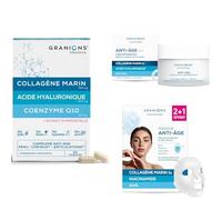 Night Routine - GRANIONS - Collagene et Acide Hyaluronique + Coenzyme Q10 Comprimés - CREME DE NUIT 50 mL + MASQUE 2+1 OFFERT - Collagene marin - Cheveux, Peau, Ongle, Articulations - Anti Ride