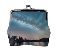 Night Sky and Trees Portefeuille en cuir PU microfibre imprimé Kiss Lock Mini pochette pour rouge à lèvres organisation de changement de clés