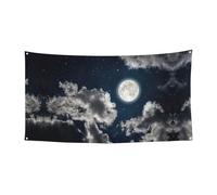 Night Sky Full Moon Printing Holiday Party Banner Décorations avec métal, panneau à suspendre pour intérieur ou extérieur, œillets, 1 paquet