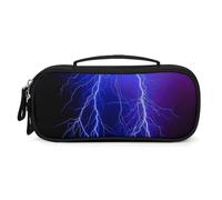 Night Sky Lightning Pochette de rangement multifonction avec poignée en cuir synthétique durable pour ranger les stylos, le maquillage, le voyage, le quotidien, l'organisation de bureau, 21 x 11 x 4,5