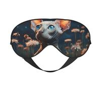 Night Sky Masque de sommeil avec motif pissenlit et chat, masques pour les yeux pour le sommeil double face, masques de sommeil pour homme et femme, couvre-yeux occultants pour dormir, voyager