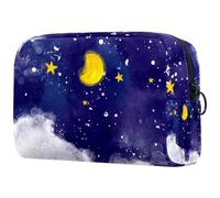 Night Sky Moon Stars Cloud Trousse à cosmétiques pour femme, trousse de toilette de voyage, grande pochette de maquillage pratique avec fermeture éclair, multicolore, 18.5x7.5x13cm/7.3x3x5.1in,
