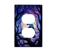 Night Sky Plaque de protection pour interrupteur, motif oiseau bleu et lune pour décoration d'intérieur, plaques murales en thermoplastique, prise duplex simple de taille standard