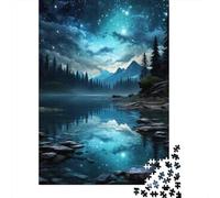 Night Sky Reflections on Lake Panneau Métallique Rustique 52x38cm/1000pcs pour L’Atelier, Présent À Offrir À Noël Aux Collectionneurs De Déco Murale Métal